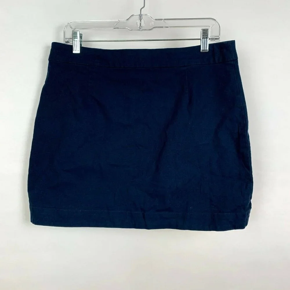 Copper Key Button Front A-Line Mini Skirt Navy - Picture 2 of 7